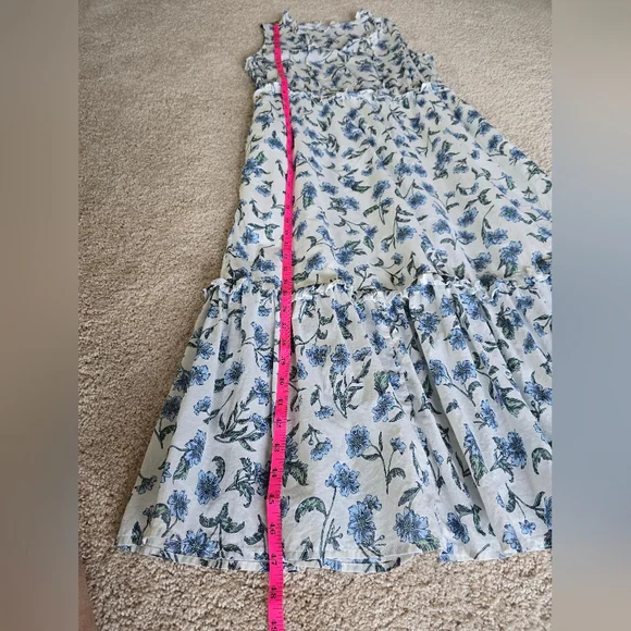 J. Crew Size 10 Womens White Blue Floral Cotton Sleeveless Maxi Dress - Picture 8 of 10
